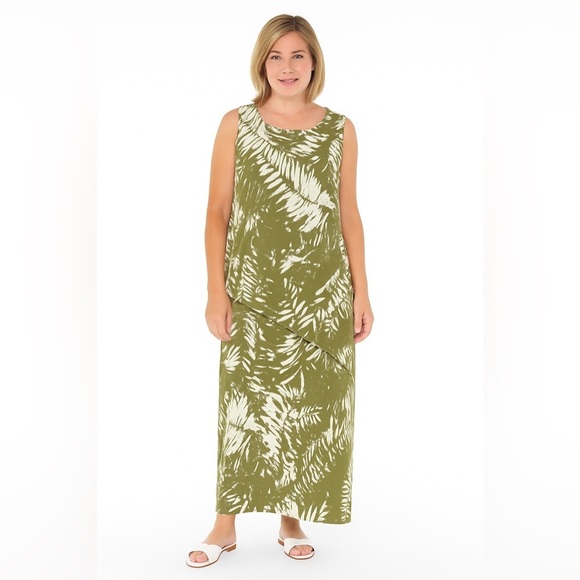 Chico’s Travelers Palm Leaf Print Maxi Dress Green & White Sleeveless Tropical - Picture 1 of 16